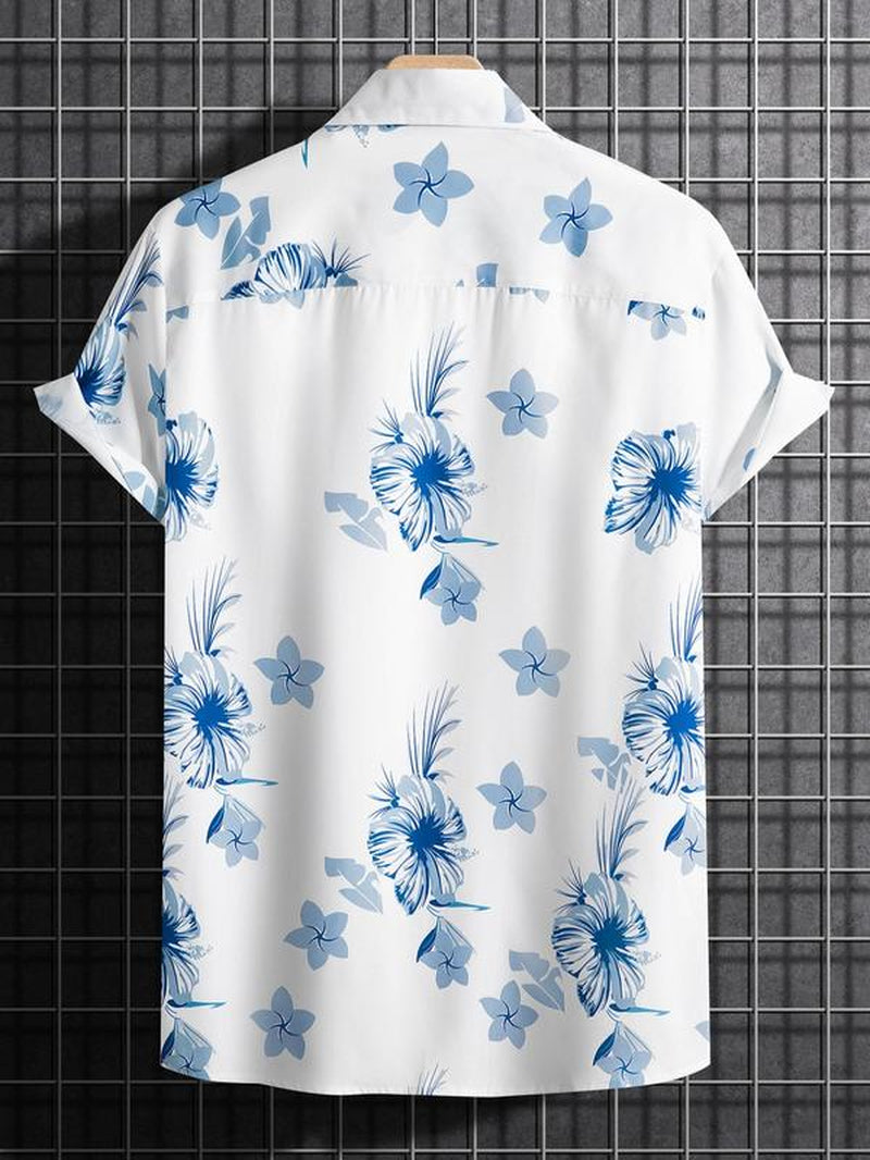 Men'S Tropical Print Collared Shirt, Loose Boho Button Short Sleeve Hawaiian Shirt, Shirt for Men, Summer Clothes Top for Beach Vacation , Plz Order One Size Smaller