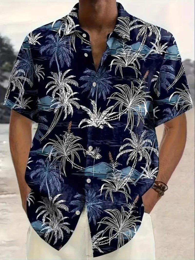 Men'S Regular Fit Tropical Print Button Front Shirt, Hawaiian Shirt, Short Sleeve Collar Shirt for Summer Holiday Vacation, Casual Men'S Clothes
