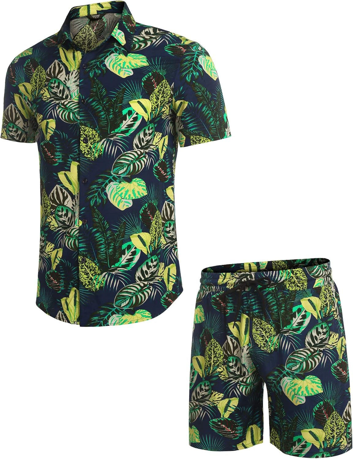 Men'S Hawaiian Matching Set Summer Beach 2 Piece Outfits Flower Button down Shirts and Shorts