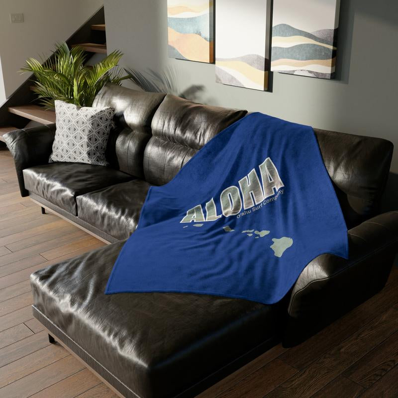 O'Ahu Surf Company Aloha Hawaii Throw Blanket - Hawaiian Islands Design - Ultra Soft Minky Throw