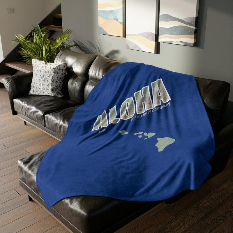 O'Ahu Surf Company Aloha Hawaii Throw Blanket - Hawaiian Islands Design - Ultra Soft Minky Throw