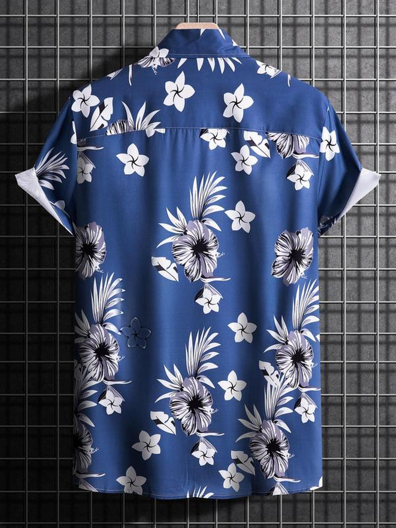 Men'S Tropical Print Collared Shirt, Loose Boho Button Short Sleeve Hawaiian Shirt, Shirt for Men, Summer Clothes Top for Beach Vacation , Plz Order One Size Smaller