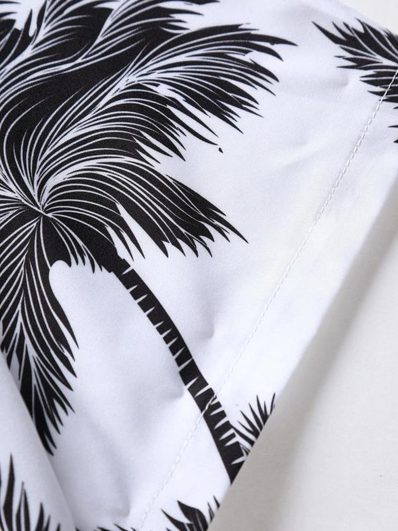 Men'S Thin Tropical Print Button Front Shirt, Loose Random Palm Tree Graphic Short Sleeve Hawaiian Shirt, Summer Clothes, Mens Clothin, Please Purchase One Size Smaller