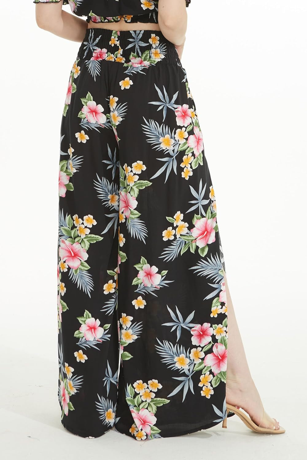 Lady High Slit Wide Leg Pants in Hibiscus