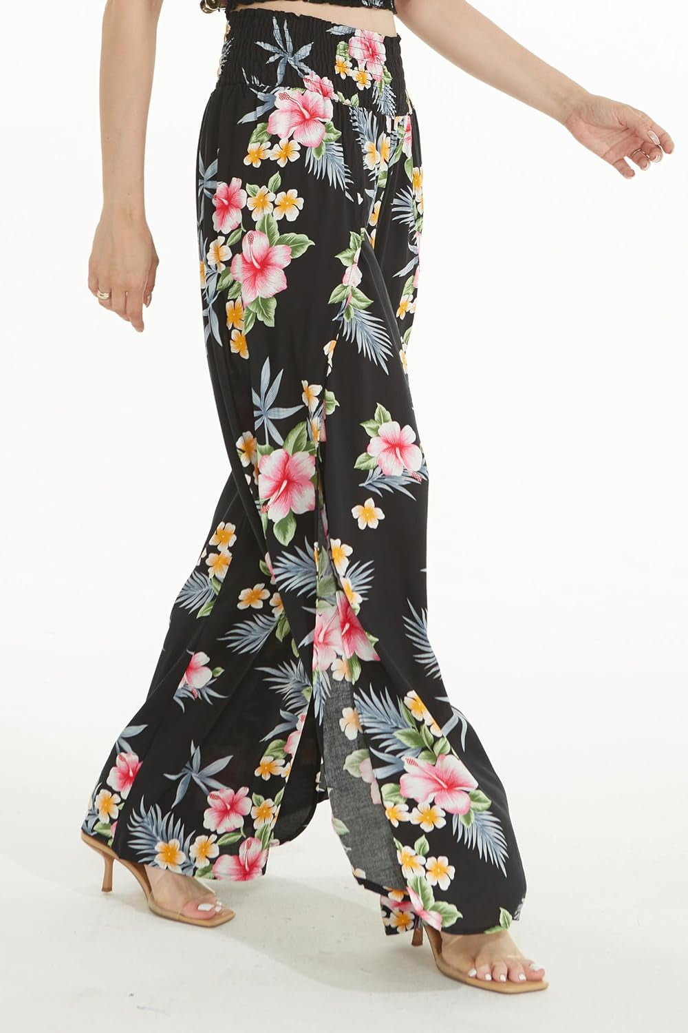 Lady High Slit Wide Leg Pants in Hibiscus