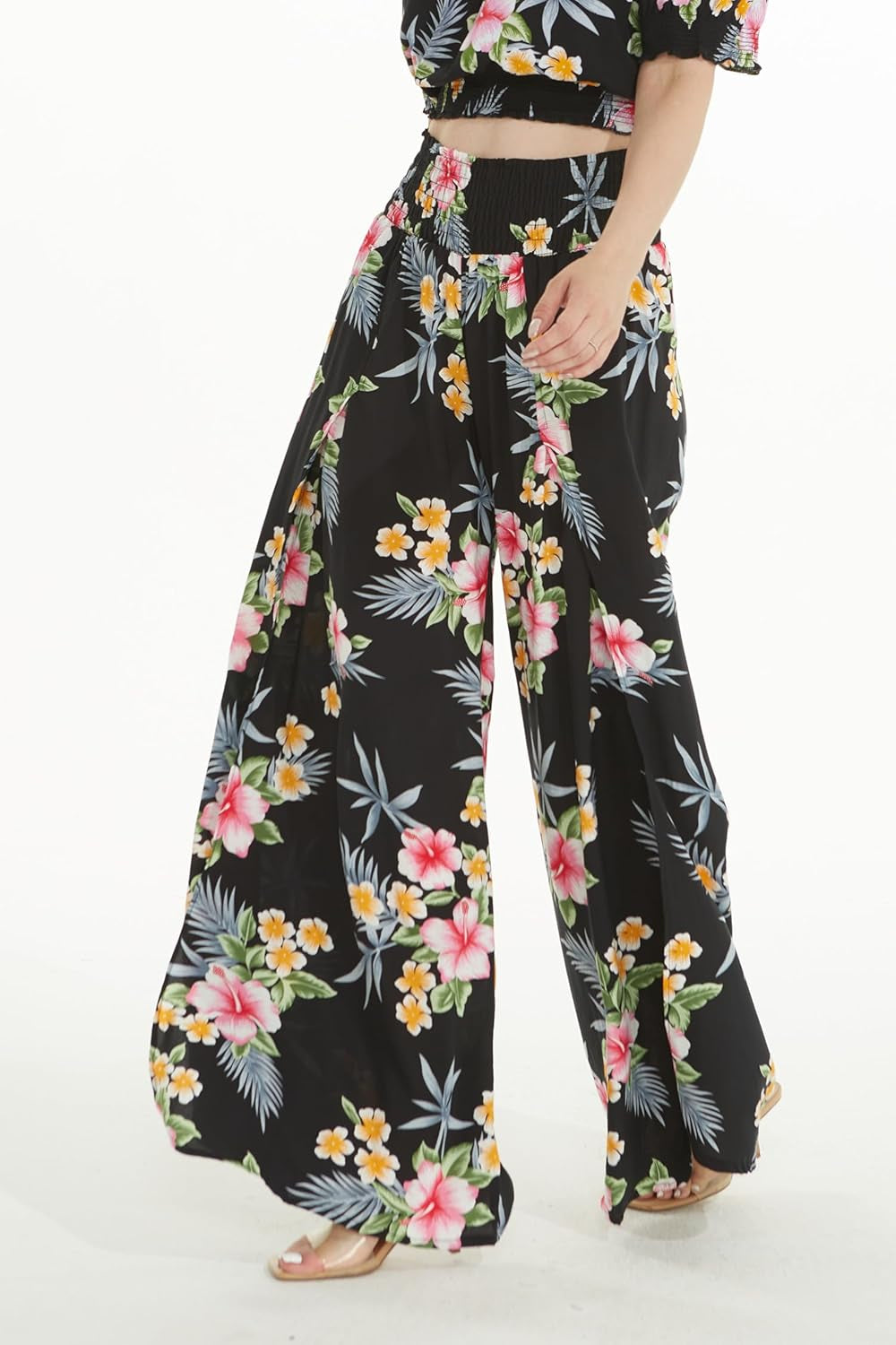 Lady High Slit Wide Leg Pants in Hibiscus