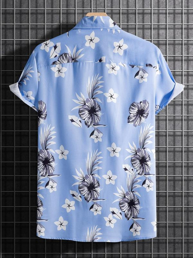Men'S Tropical Print Collared Shirt, Loose Boho Button Short Sleeve Hawaiian Shirt, Shirt for Men, Summer Clothes Top for Beach Vacation , Plz Order One Size Smaller