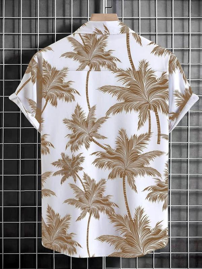 Men'S Thin Tropical Print Button Front Shirt, Loose Random Palm Tree Graphic Short Sleeve Hawaiian Shirt, Summer Clothes, Mens Clothin, Please Purchase One Size Smaller