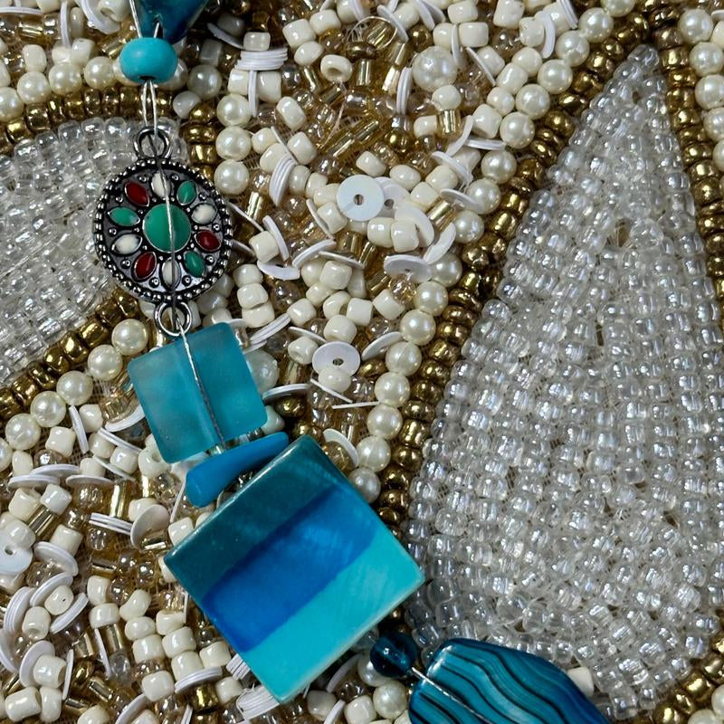 Blue Sea Glass Necklace Hawaiian Wrap Bead Glass Bead Boho Jewelry for Anniversary, Engagement, Birthday, or Valentines