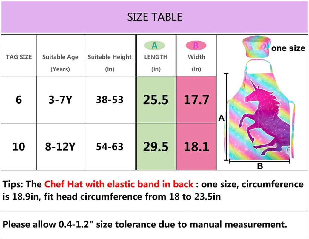 Kids Apron and Chef Hat Set, Child Aprons for Cooking Baking Painting Cute Toddler Girls Apron with Pockets 3-12 Years
