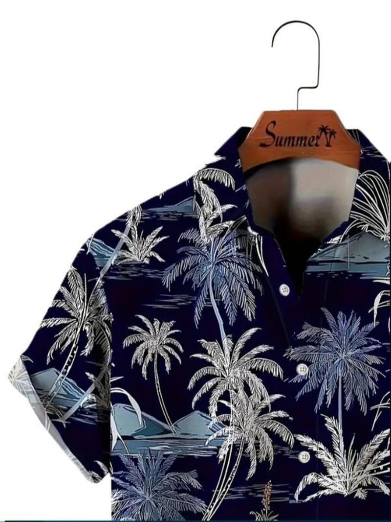 Men'S Regular Fit Tropical Print Button Front Shirt, Hawaiian Shirt, Short Sleeve Collar Shirt for Summer Holiday Vacation, Casual Men'S Clothes