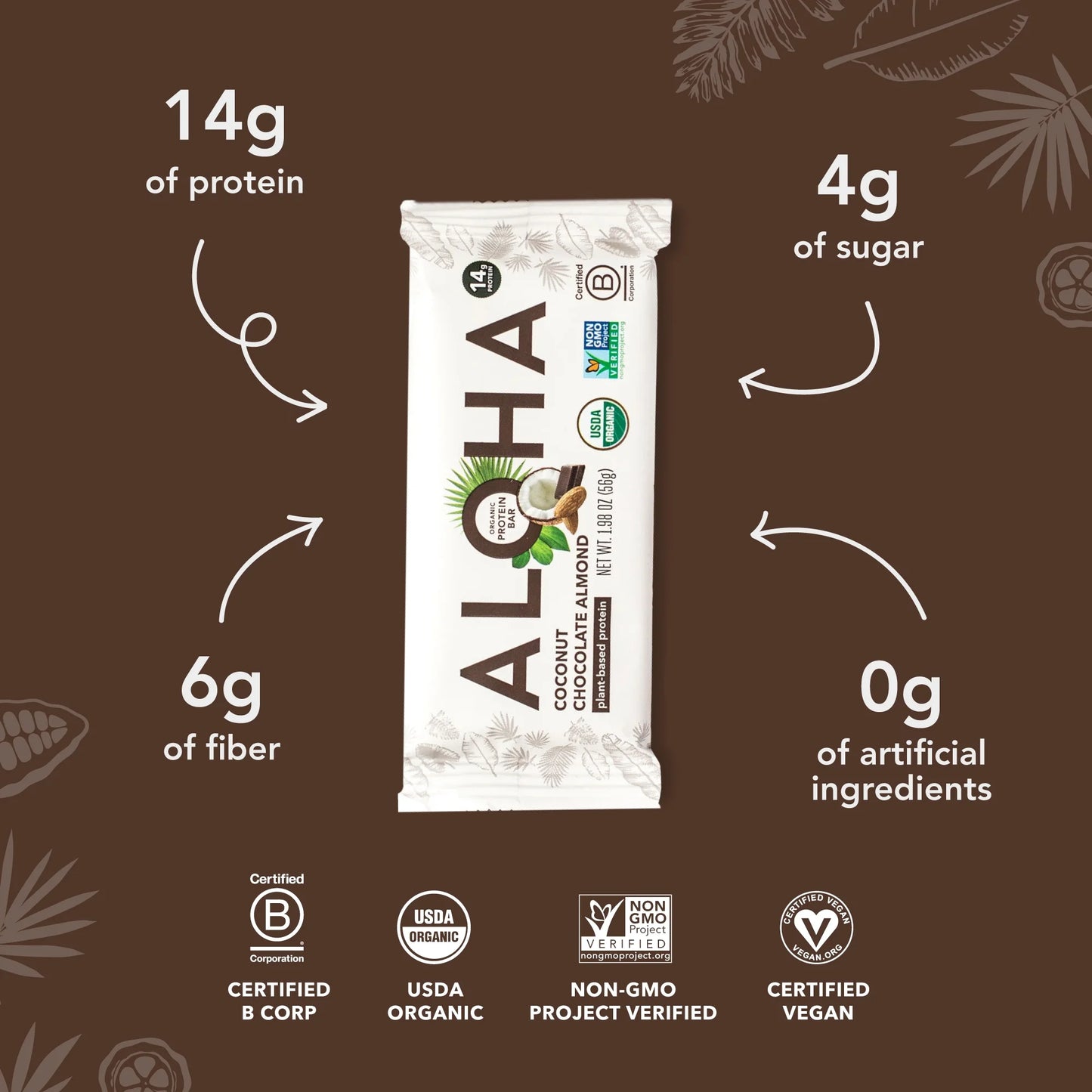 Plant Based Protein Bars, Coconut Chocolate Almond, 14G Protein (Pack of 12)