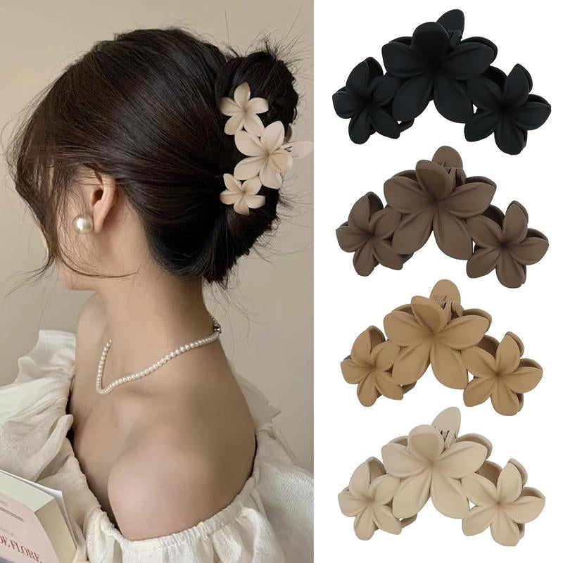 4PCS Flower Hair Clips Non-Slip Matte Flower Hair Clips for Women Cute Hair Clips, Hawaiian Hair Flower Clip Large Plumeria Hair Clip Strong Hold Hair Claws Hair Accessories