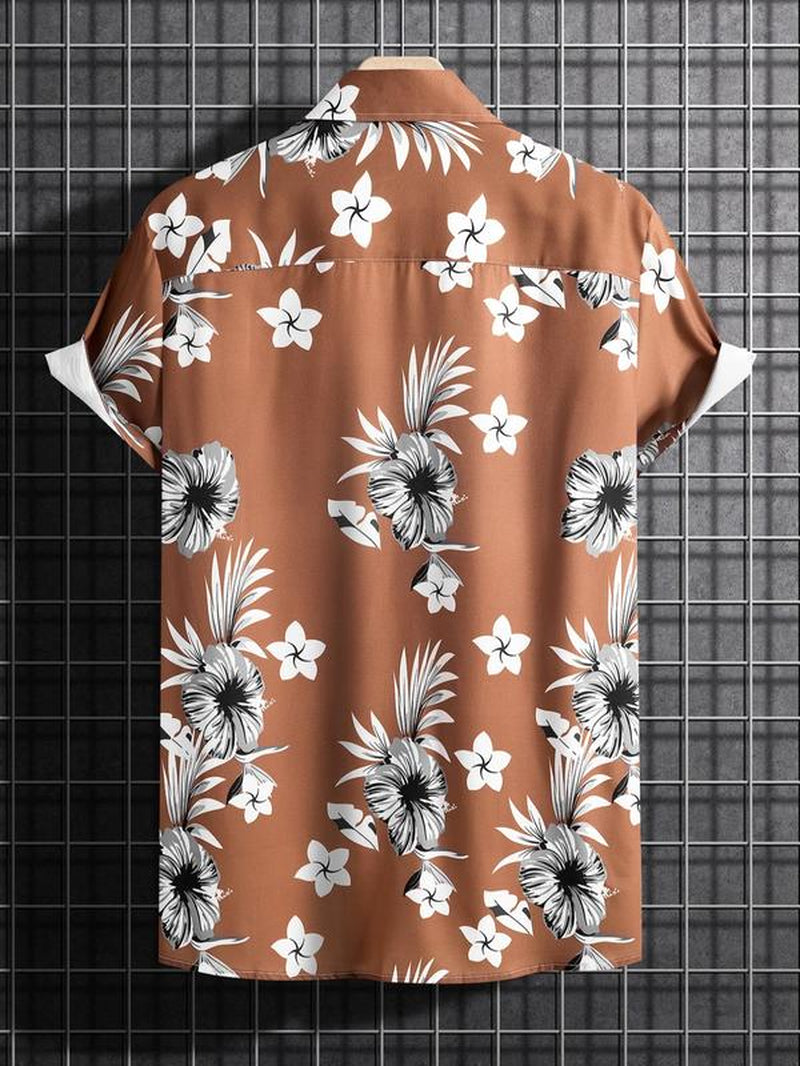 Men'S Tropical Print Collared Shirt, Loose Boho Button Short Sleeve Hawaiian Shirt, Shirt for Men, Summer Clothes Top for Beach Vacation , Plz Order One Size Smaller