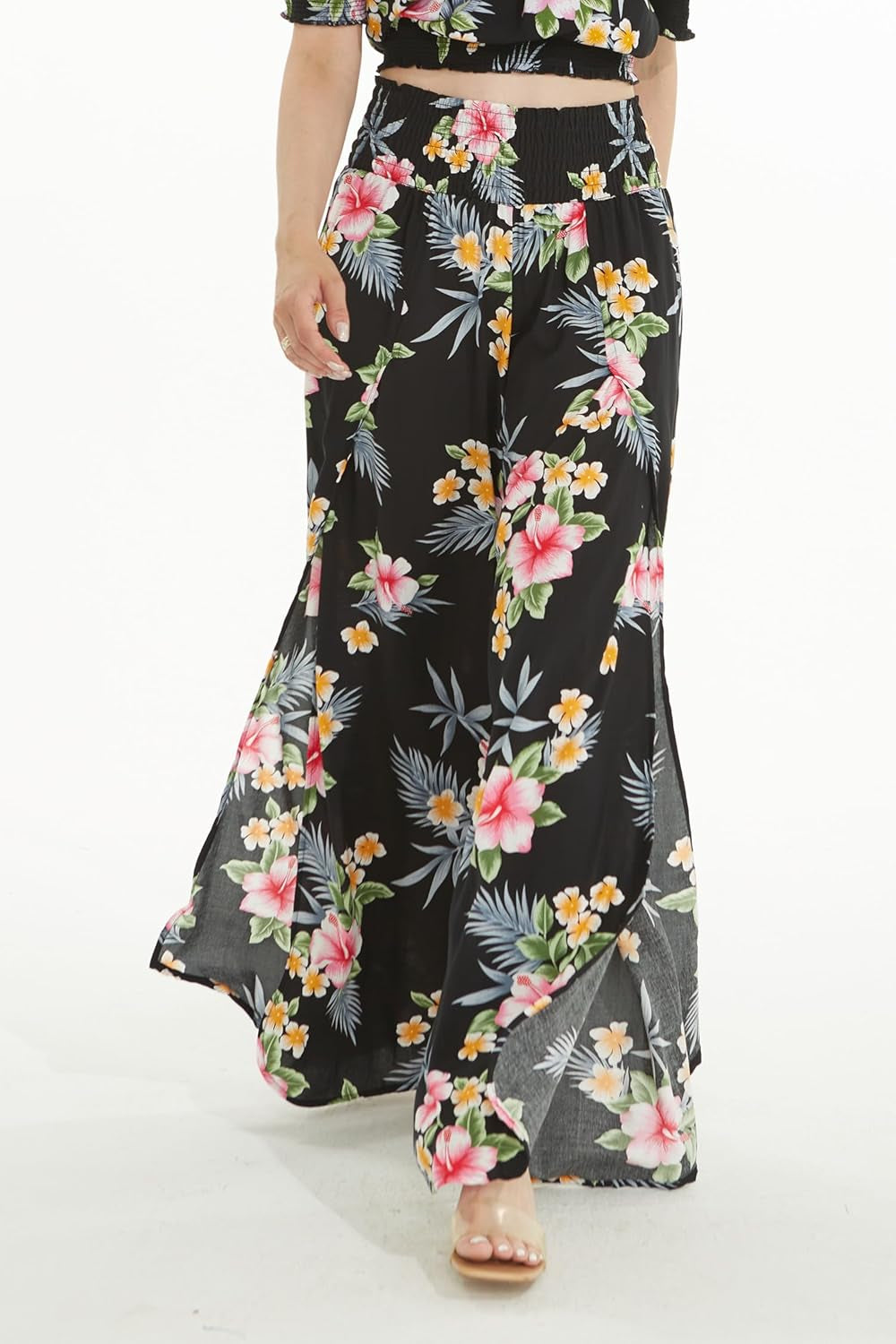 Lady High Slit Wide Leg Pants in Hibiscus