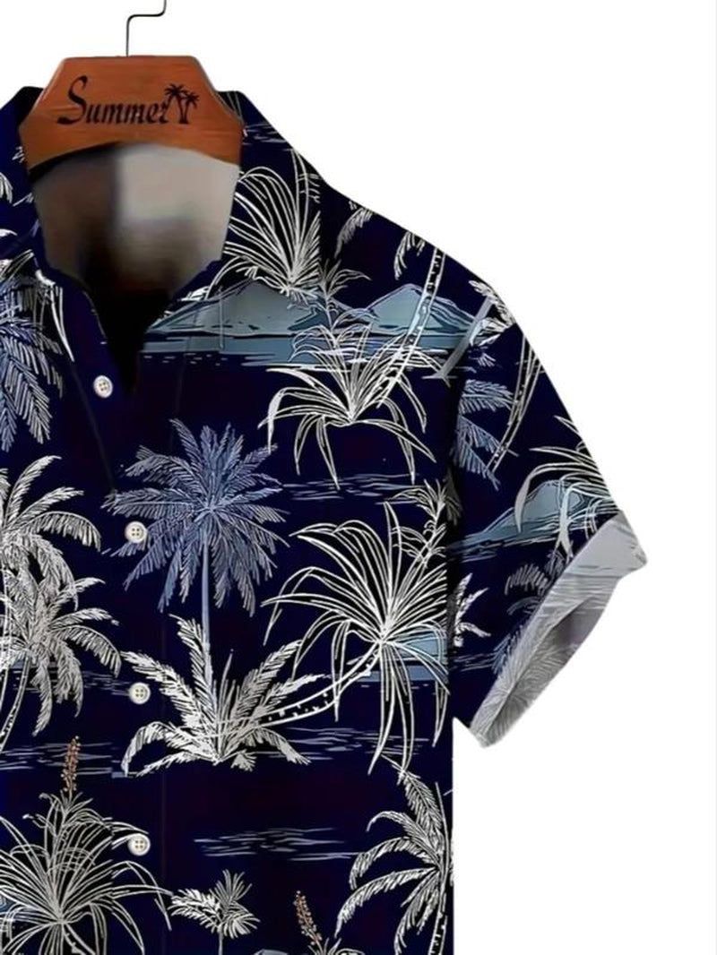 Men'S Regular Fit Tropical Print Button Front Shirt, Hawaiian Shirt, Short Sleeve Collar Shirt for Summer Holiday Vacation, Casual Men'S Clothes