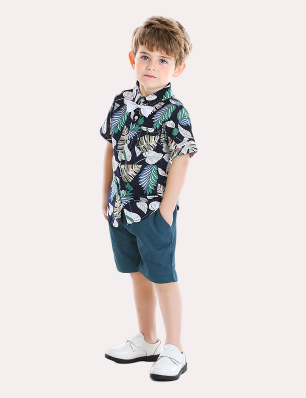 Toddler Baby Boy Shorts Sets Hawaiian Outfit,Infant Kid Leave Floral Short Sleeve Shirt Top+Shorts Suits