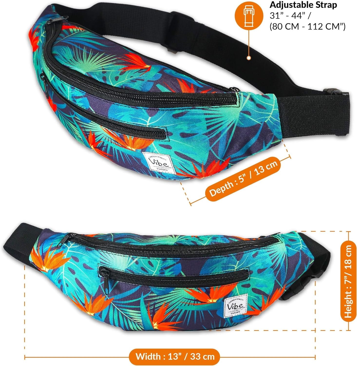 Fanny Pack for Men Women - Many Prints - Black Holographic Silver Gold Cute Waist Bag for Festival Rave Hiking Running Cycling