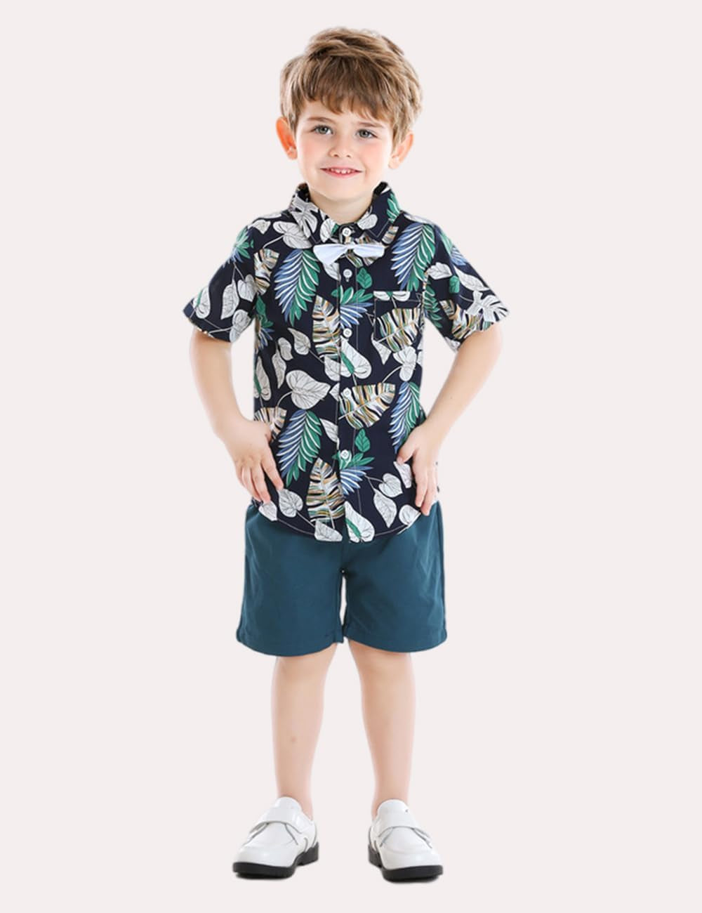 Toddler Baby Boy Shorts Sets Hawaiian Outfit,Infant Kid Leave Floral Short Sleeve Shirt Top+Shorts Suits