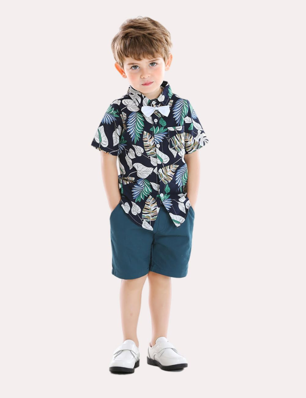 Toddler Baby Boy Shorts Sets Hawaiian Outfit,Infant Kid Leave Floral Short Sleeve Shirt Top+Shorts Suits