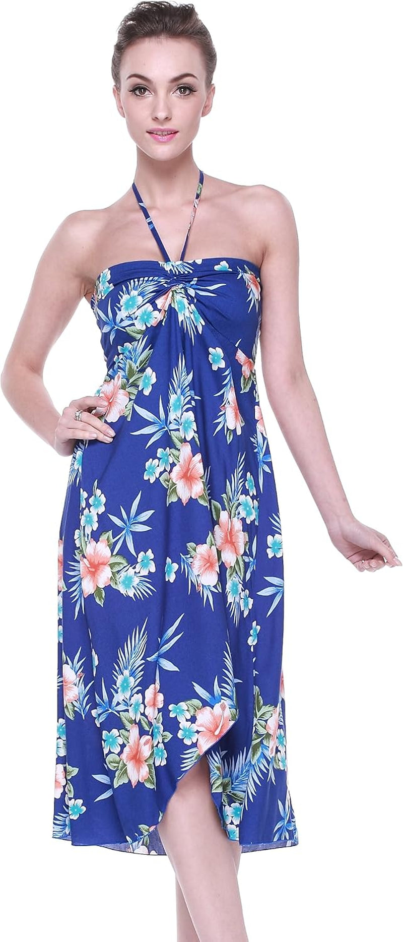 Women'S Hawaiian Luau Halter Floral Print Halter Dress in Hibiscus Patterns