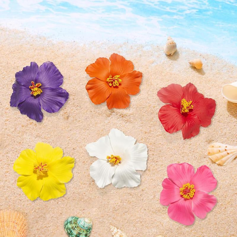 Hawaiian Flower Hair Clips for Women, 6Pcs Plumeria Claw Clips for Think Thin Hair, 3.5 Inch Artificial Flower Clips for Vacation Beach Party (Hibiscus)