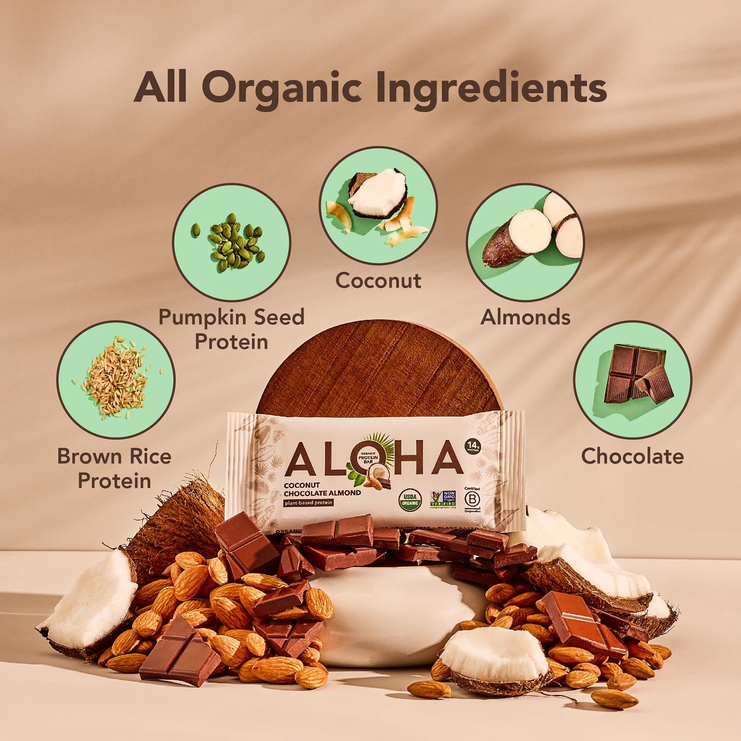 Plant Based Protein Bars, Coconut Chocolate Almond, 14G Protein (Pack of 12)
