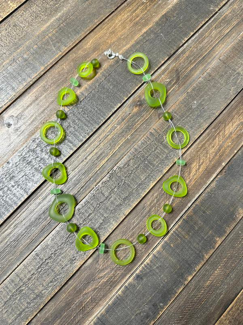 Green Sea Glass Necklace Hawaiian Wrap Bead Glass Bead Boho Ring Jewelry for Anniversary, Engagement, Birthday, or Valentines