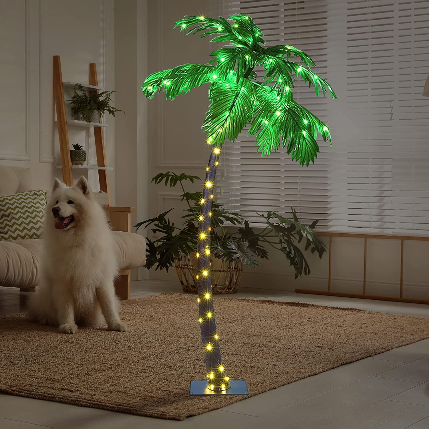 5FT Artificial Lighted Palm Tree, 56LED Lights, Decoration for Home,Party, Christmas, Nativity, outside Patio