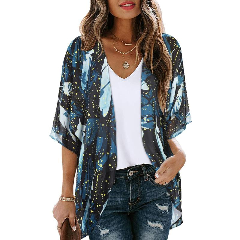 Women'S Floral Kimono Cardigan Loose Cover up Casual Blouse Tops