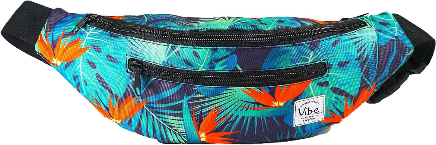 Fanny Pack for Men Women - Many Prints - Black Holographic Silver Gold Cute Waist Bag for Festival Rave Hiking Running Cycling