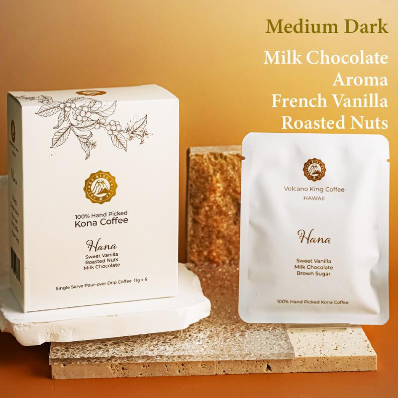 Volcano King Coffee 100% Hand Picked Kona Coffee from Hawaii Convenient Single Serve Pour over Drip Coffee Pack Sustainably Grown and Roasted in Our Kona Farms 6 Servings per Box Beverage