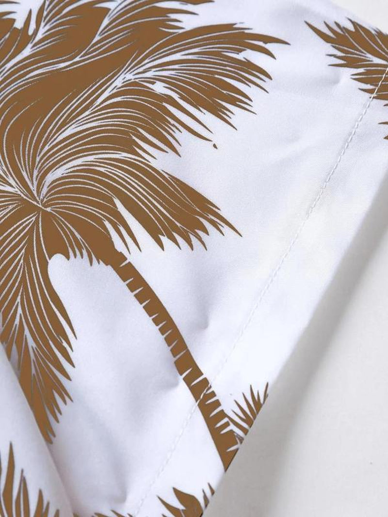 Men'S Thin Tropical Print Button Front Shirt, Loose Random Palm Tree Graphic Short Sleeve Hawaiian Shirt, Summer Clothes, Mens Clothin, Please Purchase One Size Smaller