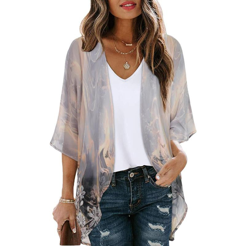 Women'S Floral Kimono Cardigan Loose Cover up Casual Blouse Tops