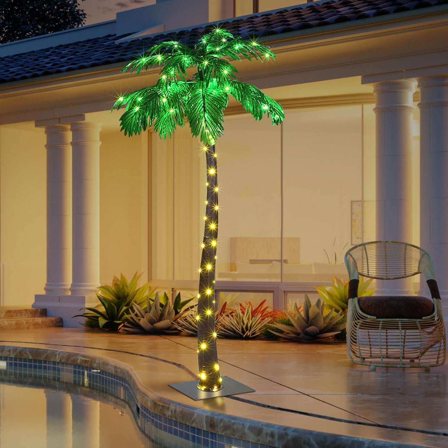 5FT Artificial Lighted Palm Tree, 56LED Lights, Decoration for Home,Party, Christmas, Nativity, outside Patio