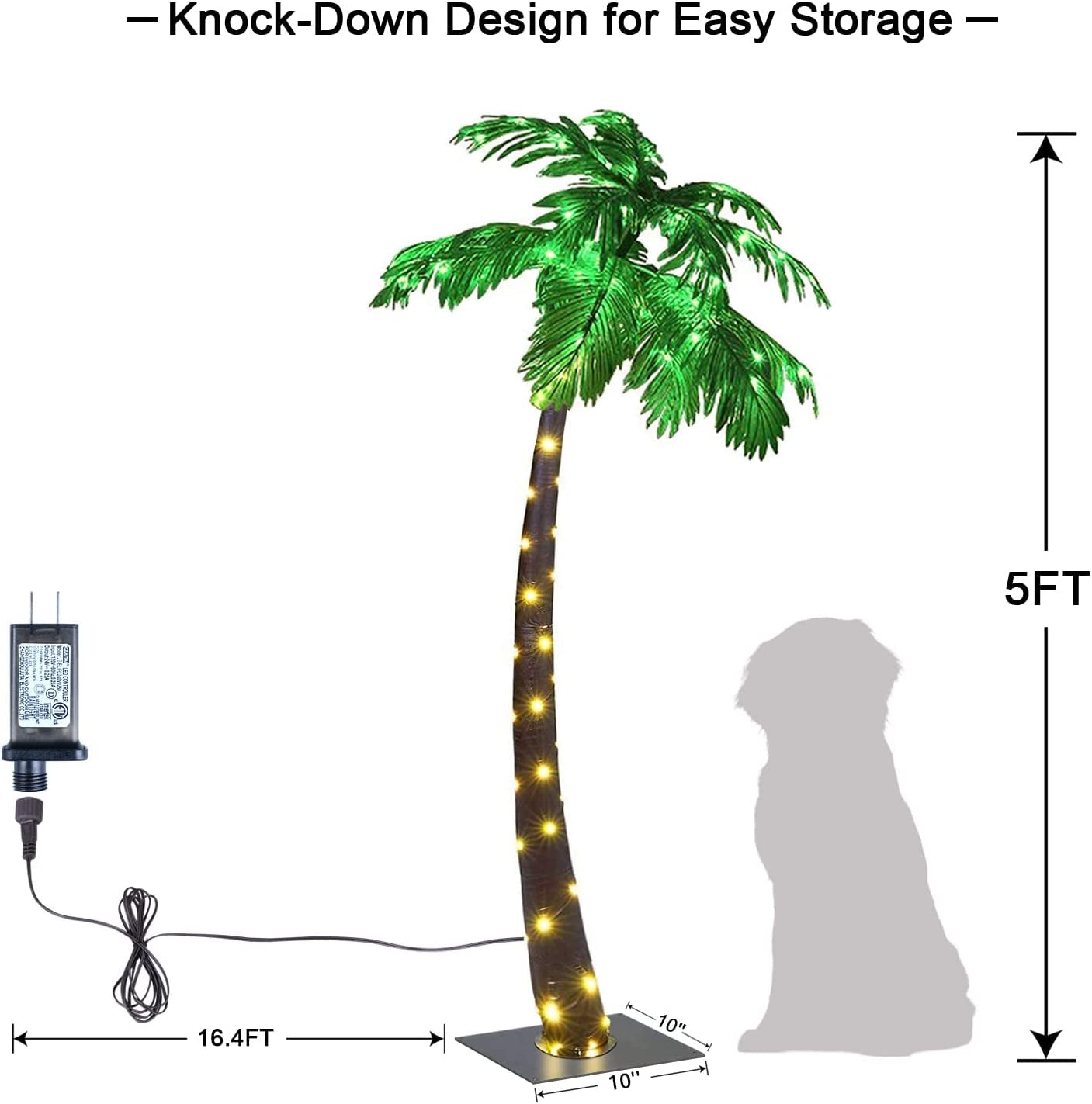 5FT Artificial Lighted Palm Tree, 56LED Lights, Decoration for Home,Party, Christmas, Nativity, outside Patio