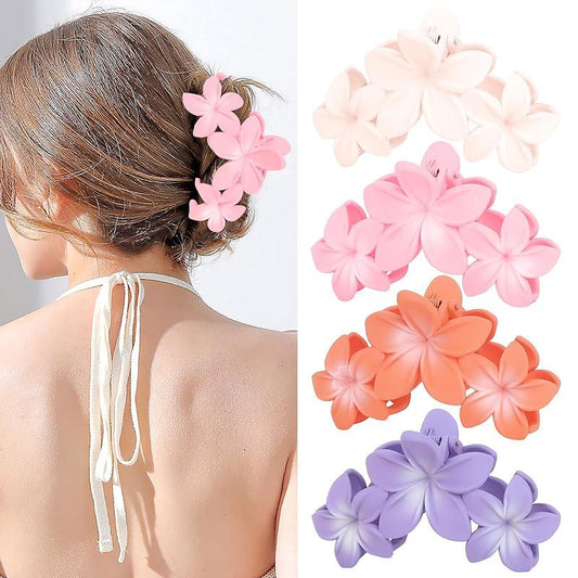 4PCS Flower Hair Clips Non-Slip Matte Flower Hair Clips for Women Cute Hair Clips, Hawaiian Hair Flower Clip Large Plumeria Hair Clip Strong Hold Hair Claws Hair Accessories