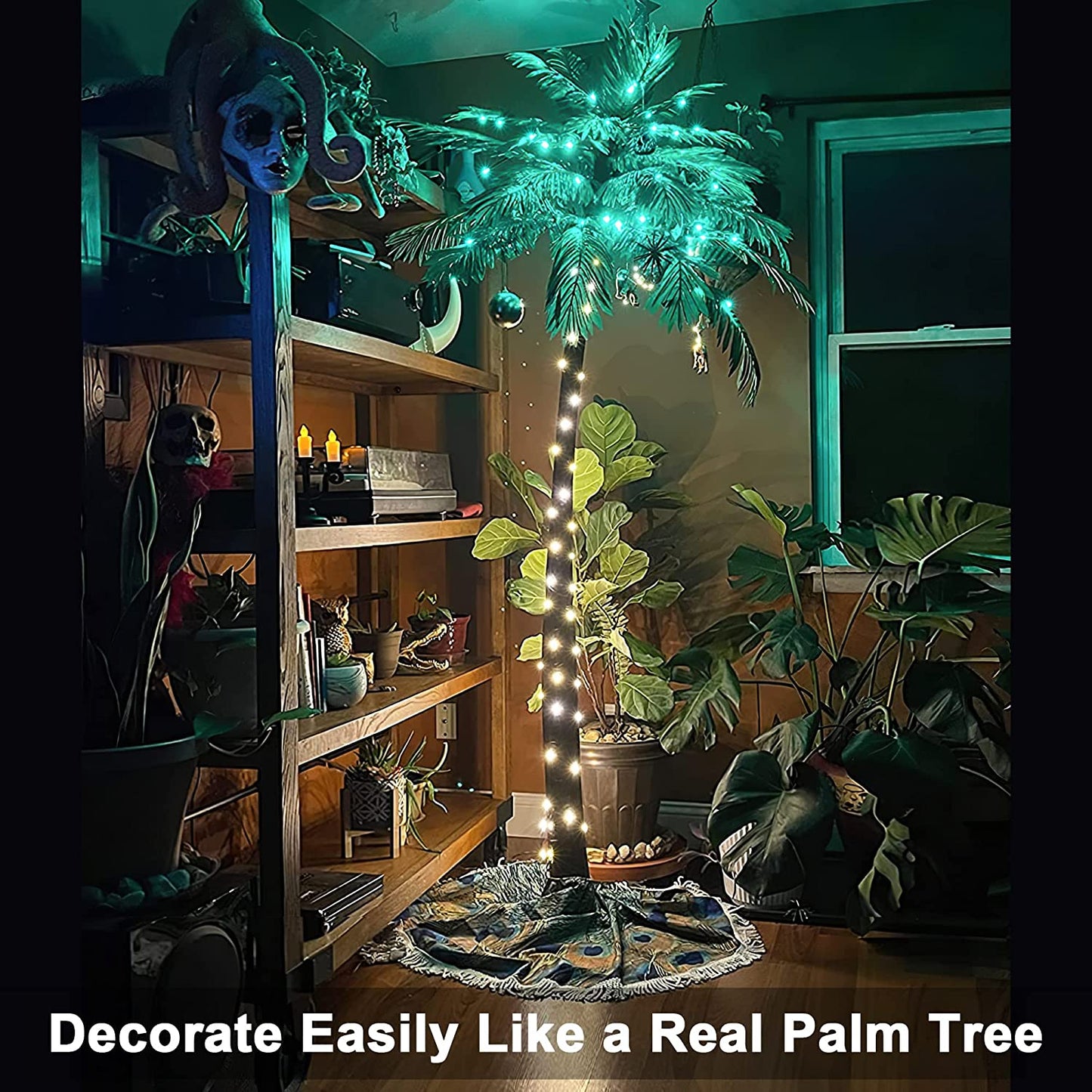 5FT Artificial Lighted Palm Tree, 56LED Lights, Decoration for Home,Party, Christmas, Nativity, outside Patio