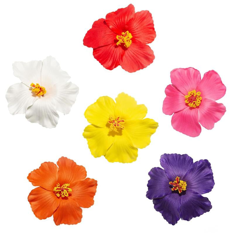 Hawaiian Flower Hair Clips for Women, 6Pcs Plumeria Claw Clips for Think Thin Hair, 3.5 Inch Artificial Flower Clips for Vacation Beach Party (Hibiscus)