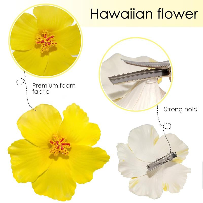 Hawaiian Flower Hair Clips for Women, 6Pcs Plumeria Claw Clips for Think Thin Hair, 3.5 Inch Artificial Flower Clips for Vacation Beach Party (Hibiscus)