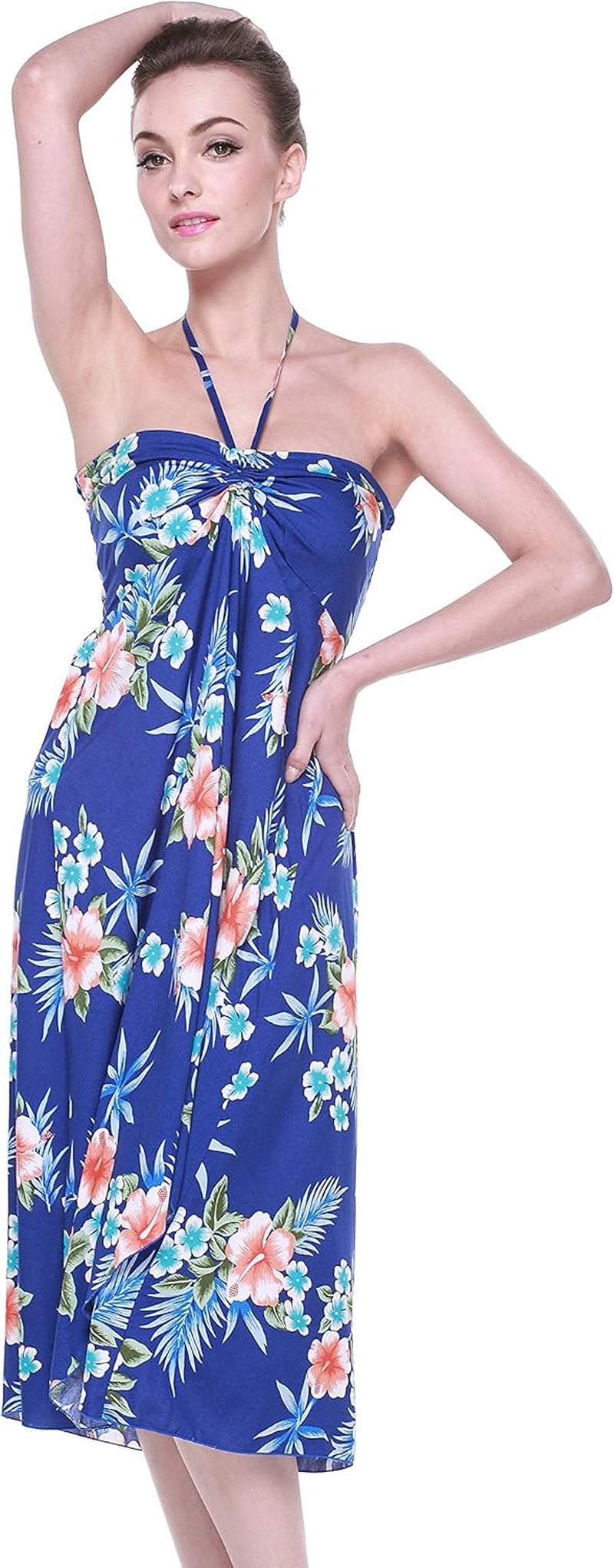 Women'S Hawaiian Luau Halter Floral Print Halter Dress in Hibiscus Patterns