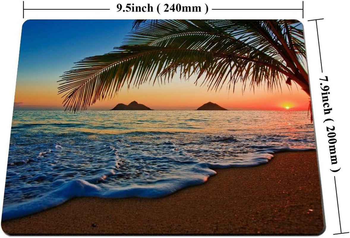 Hawaiian Mouse Pad, Pacific Sunrise at Lanikai Beach, Hawaii Colorful Sky Wavy Ocean Surface Scene,Customized Rectangle Non-Slip Rubber Mousepad Gaming Mouse Pad, 9.5 X 7.9 Inches