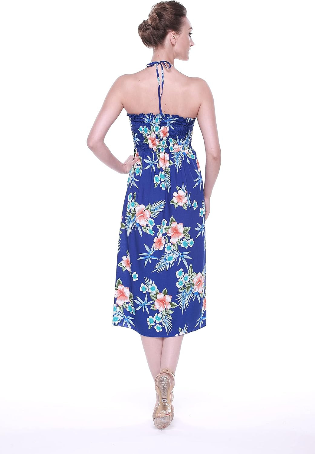 Women'S Hawaiian Luau Halter Floral Print Halter Dress in Hibiscus Patterns