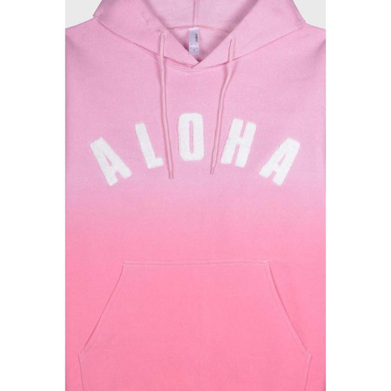 Fuzzy Embroidered Hawaiian ALOHA Hoodie - Faded Pink Ombre