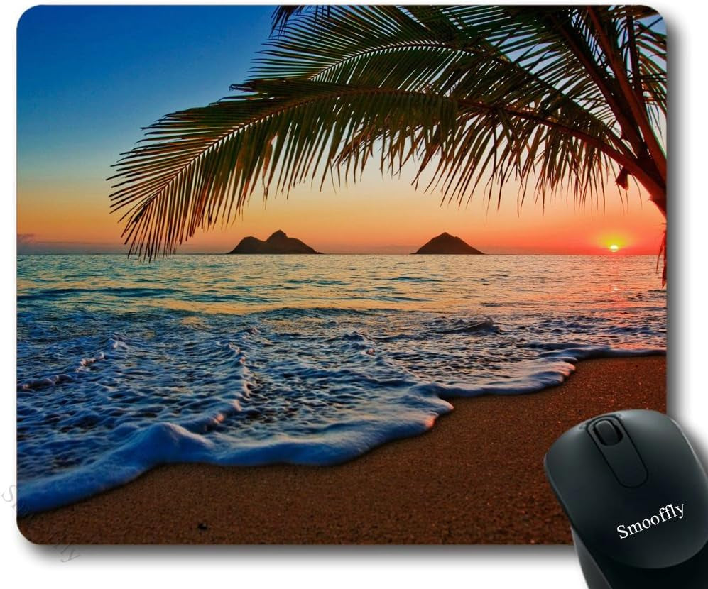 Hawaiian Mouse Pad, Pacific Sunrise at Lanikai Beach, Hawaii Colorful Sky Wavy Ocean Surface Scene,Customized Rectangle Non-Slip Rubber Mousepad Gaming Mouse Pad, 9.5 X 7.9 Inches