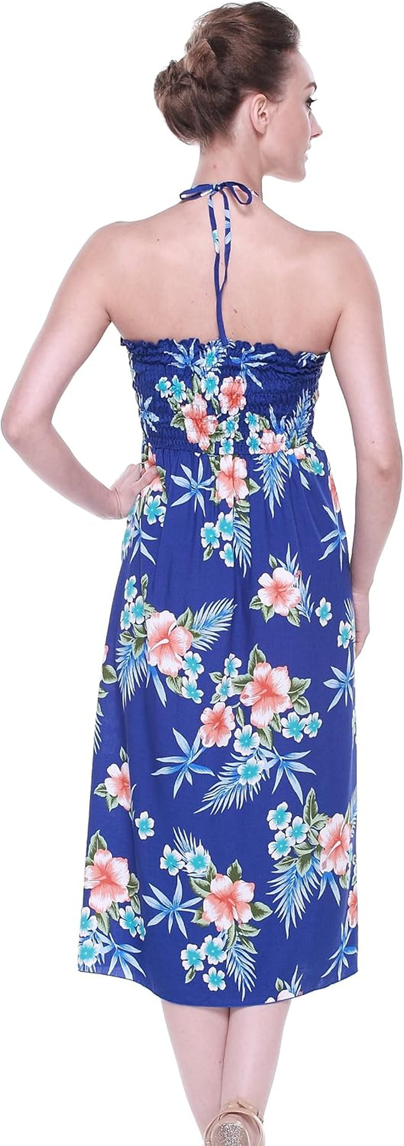 Women'S Hawaiian Luau Halter Floral Print Halter Dress in Hibiscus Patterns