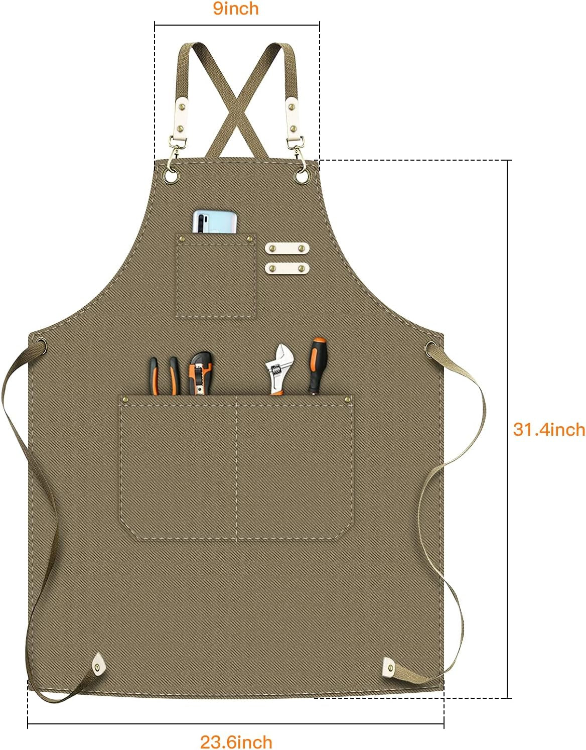 Chef Apron,Multipurpose Apron Apron,Large Pockets,Water Resistant Canvas Cross Back Adjustable Apron for Men Women