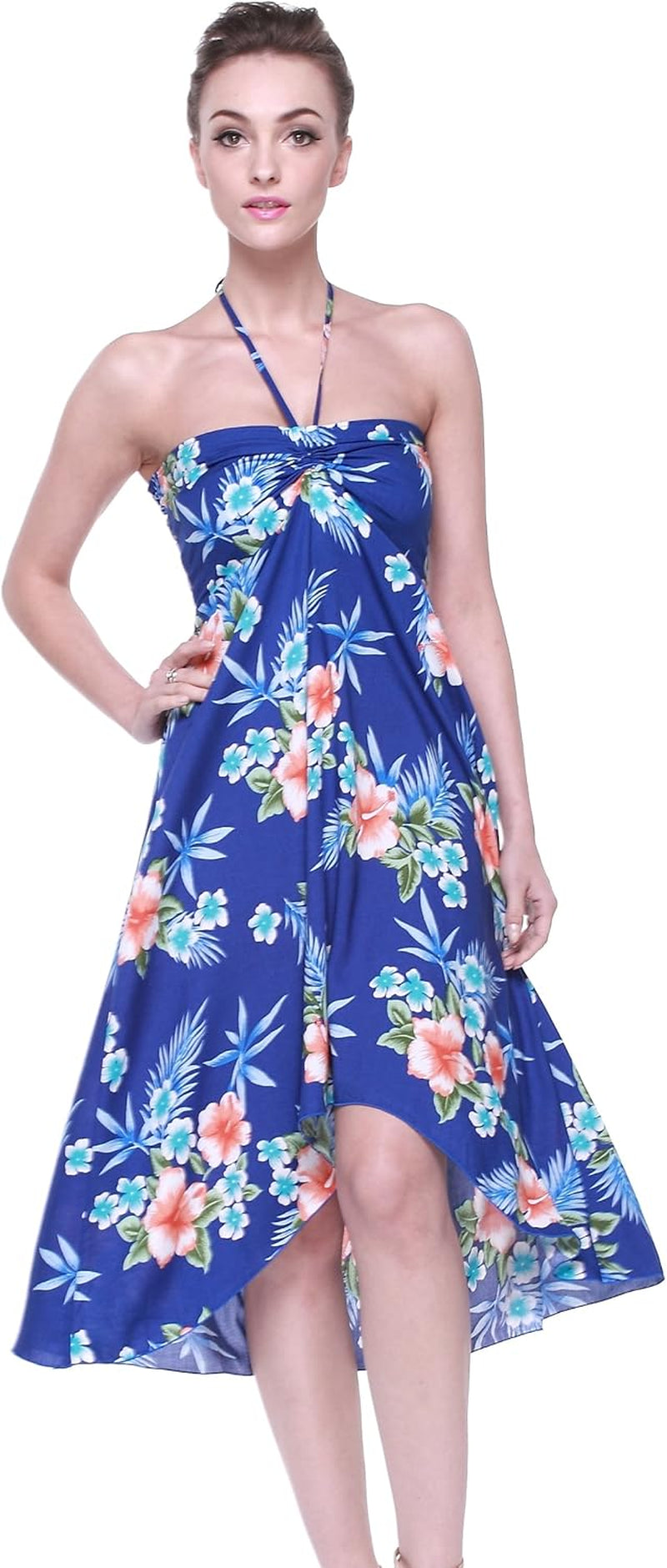 Women'S Hawaiian Luau Halter Floral Print Halter Dress in Hibiscus Patterns