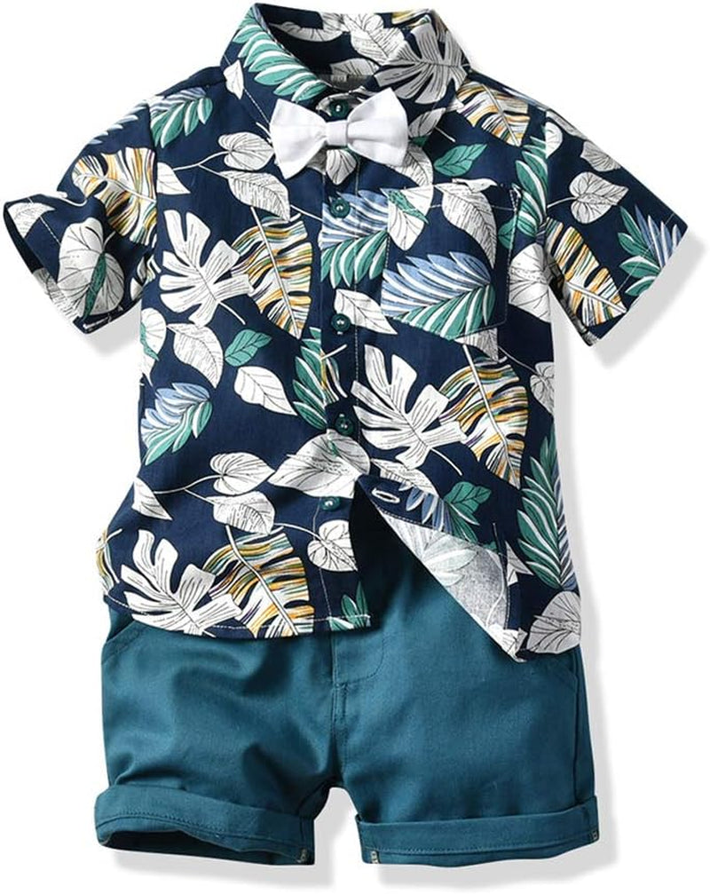 Toddler Baby Boy Shorts Sets Hawaiian Outfit,Infant Kid Leave Floral Short Sleeve Shirt Top+Shorts Suits