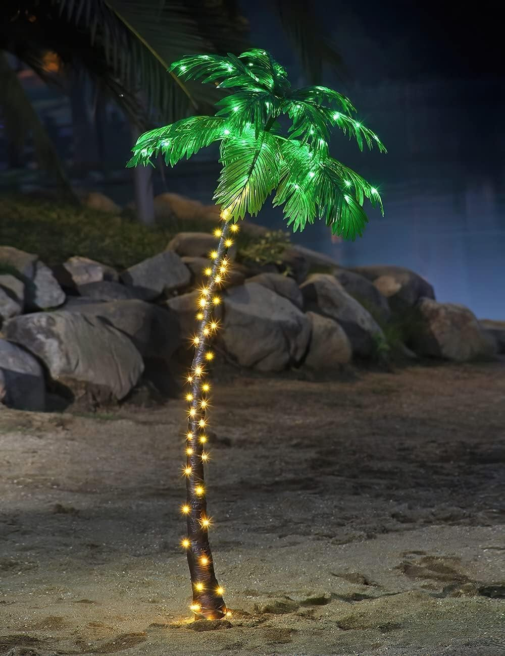 5FT Artificial Lighted Palm Tree, 56LED Lights, Decoration for Home,Party, Christmas, Nativity, outside Patio